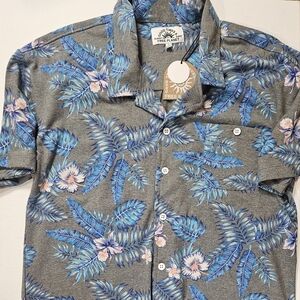 Free Planet Button Up Shirt Mens Large‎ Grey Blue Floral Tropical Casua Vacation